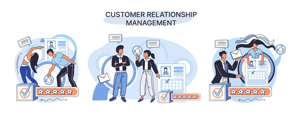 Crm Metaphor Customer Relationship Management Application Software Organizations Automatisation Customer — Vetor de Stock
