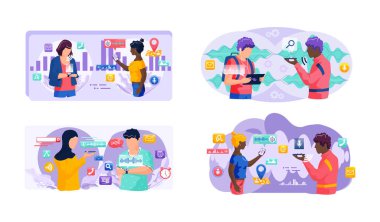 Ses asistanı. Akıllı hoparlör sanal asistanı, ses robotu, ses kontrollü akıllı hoparlör kullanan insanlar. Ses etkinleştirilmiş dijital kimlik kontrolü erişimi olmayan mobil cihaz mikrofonu