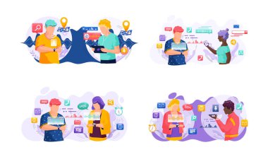 Ses asistanı. Akıllı hoparlör sanal asistanı, ses robotu, ses kontrollü akıllı hoparlör kullanan insanlar. Ses etkinleştirilmiş dijital kimlik kontrolü erişimi olmayan mobil cihaz mikrofonu