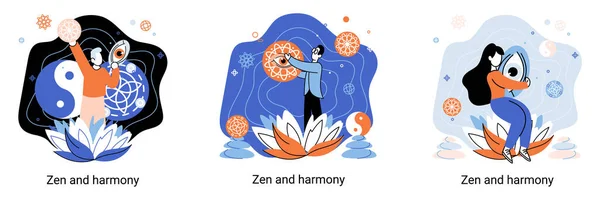 Zen Harmony Metaphor Meditation Practice Balance Relaxation Mindfulness Calm Person — стоковий вектор