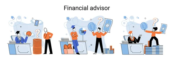 Financial Advisor Giving Advice Investment Money Market Analysis Management Planning — 图库矢量图片