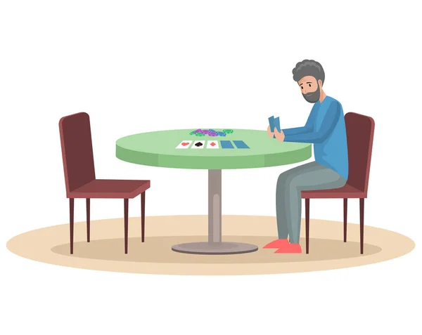 Activité Domicile Loisirs Avec Jeu Hasard Personne Assise Table Jouant — Image vectorielle