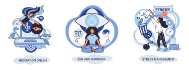 Meditation online. Self-management, self regulation learning, self-organization course, control over emotions metaphor Online yoga at home meditating. Deals with stress management, zen and harmony