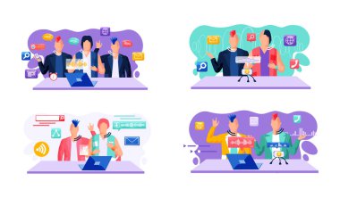 Ses asistanı. Akıllı hoparlör sanal asistanı, ses robotu, ses kontrollü akıllı hoparlör kullanan insanlar. Ses etkinleştirilmiş dijital kimlik kontrolü erişimi olmayan mobil cihaz mikrofonu