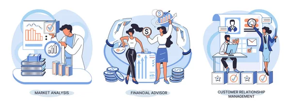 Market Statistics Analysis Financial Advisor Customer Relationship Management Business Themes — 스톡 벡터