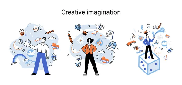 Kreatywny Umysł Wyobraźnia Burza Mózgów Czy Koncepcja Pomysłu Kreatywna Wyobraźnia — Wektor stockowy
