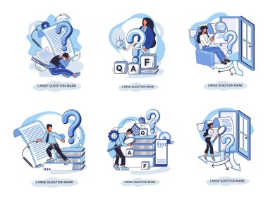 Ladge soru işareti metaforu. Sorun ve çözüm konsepti, soru işareti. Soru sor ve cevapları al. Çevrimiçi destek merkezi. Karmaşık sorunları çözmek, neden forum imzalamak. SSS sık sık yardım istedi.