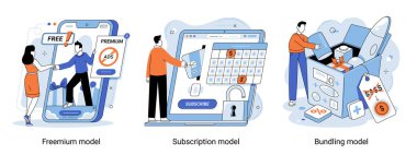 Metafor pazarlama modelini belirledi. Boş zaman, bohça takımı. Freemium, abonelik ve paket modeller. Dijital süreçleri modelleme konsepti. İş dünyasında görsel yapılar yaratmak için çalışan insanlar