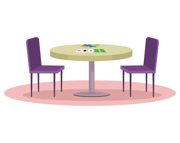Mesa Com Cartões Fichas Atributos Jogo Tabuleiro Duas Cadeiras Lugar —  Vetores de Stock