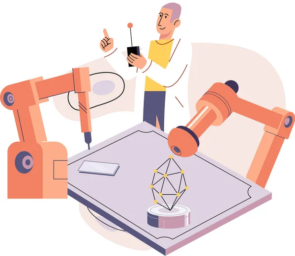 Βιομηχανία Μεταποίησης Επιστήμονας Ρομπότ Συναρμολόγηση Προϊόντων Έξυπνη Κατασκευή Μεταφορά Ανάπτυξης — Διανυσματικό Αρχείο