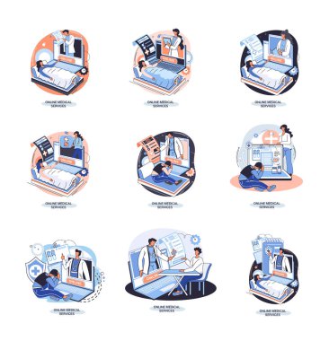 Çevrimiçi tıbbi hizmetler mobil uygulama danışmanlığı ve reçeteli tıp profesyonel doktoru hasta, teletıp konsepti metaforu, sağlık hizmetleri programı