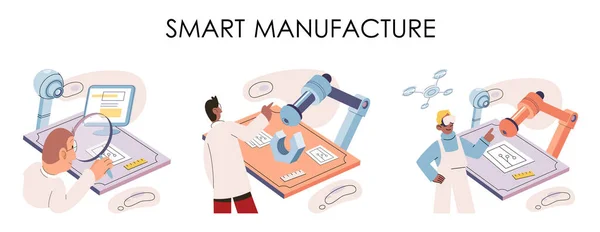 Productieproces Industrie Wetenschapper Robot Assemblage Van Producten Slimme Fabricage Automatisering — Stockvector