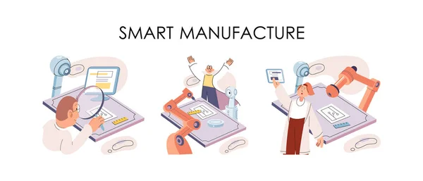 Fabricação Inteligente Metáfora Desenvolvimento Automação Design Produto Inteligente Inovador Indústria —  Vetores de Stock