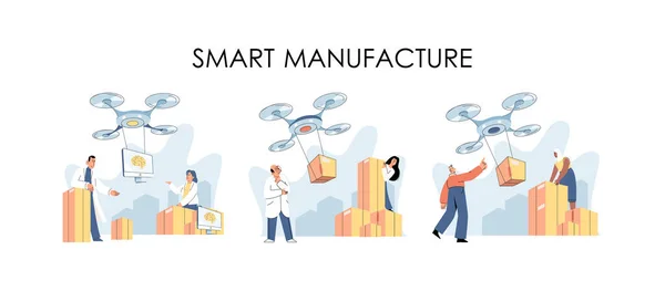 Metáfora Tecnología Logística Inteligente Idea Transporte Distribución Moderna Gente Usando — Archivo Imágenes Vectoriales