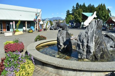 Campbell nehrinin tepesinde balık olan çeşme.
