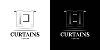 Çizgili sanat perdeleri logosu. Vektör illüstrasyonu.