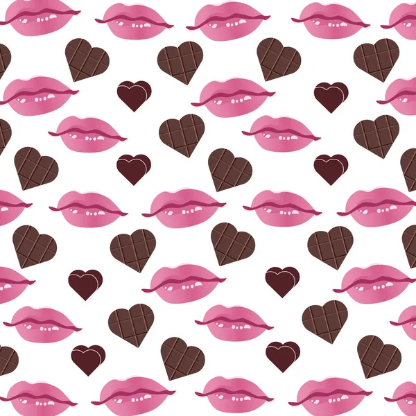 Valentine Day Background Chocolate Heart Lips Love Poster Design Fabric — Vettoriale Stock