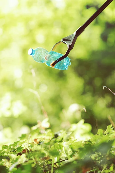 Recogedor Basura Con Botella Plástico Bosque Concepto Limpieza Cuidado Del — Foto de Stock