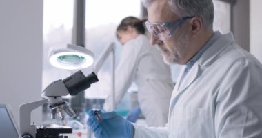 Laboratuvarda çalışan tıbbi araştırmacı.