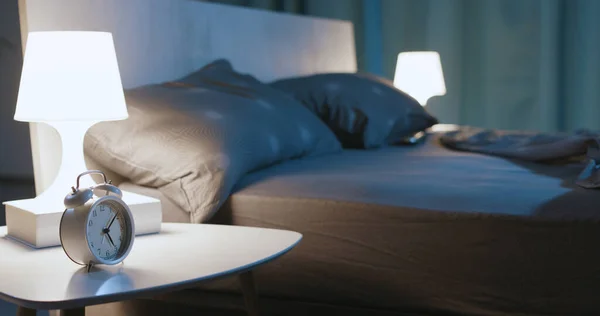 Modern Bedroom Interior Night Time Design Furnishing Alarm Clock — стоковое фото