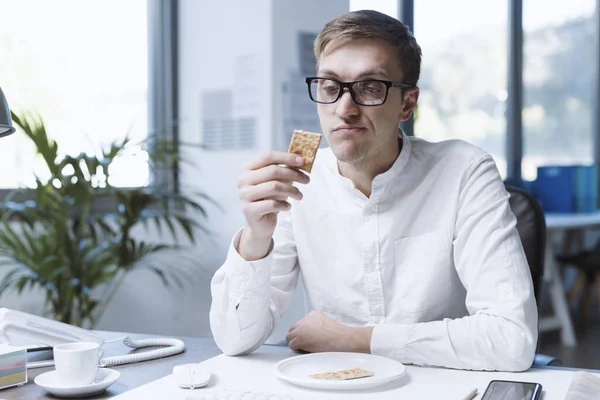 Sad Businessman Diet Having His Lunch Break Office Having Very — Zdjęcie stockowe