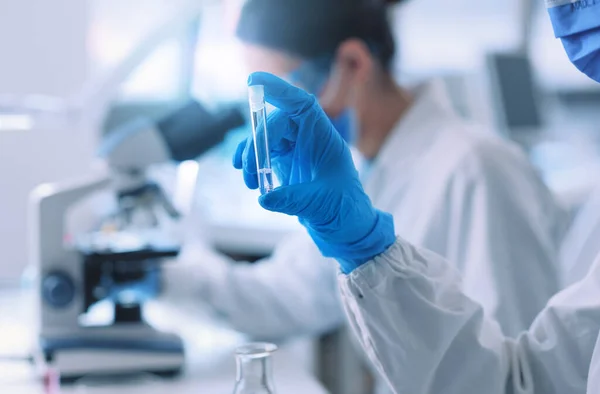 Medical Research Laboratory Scientist Holding Test Tube Hand Close — ストック写真