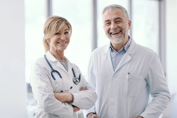 Smiling Doctors Posing Together Office Teamwork Healthcare Concept — Stok fotoğraf