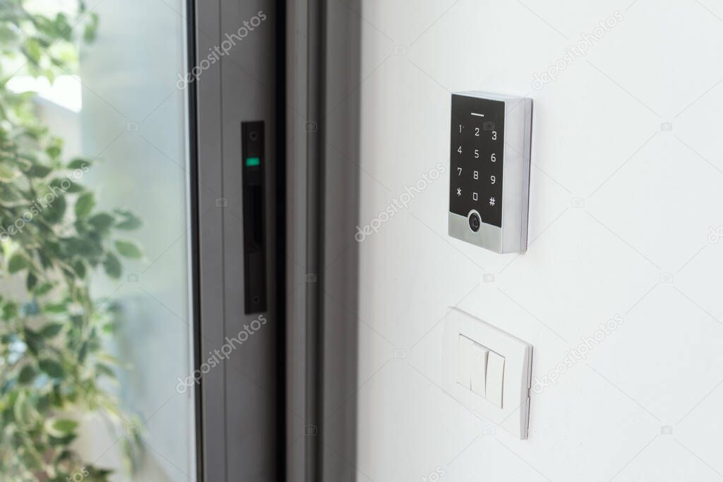 Keypad access, for set alarm code for home security, alarm system concept