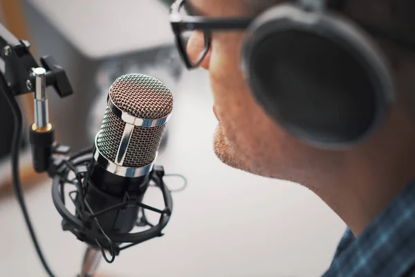 Professional Speaker Recording Live Podcast His Channel Communication Media Concept — Fotografie, imagine de stoc