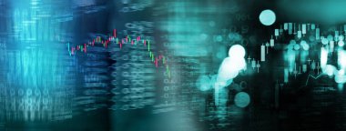 Borsa iş konsepti mavi afiş arkaplanının saat grafik endeksi sayısı