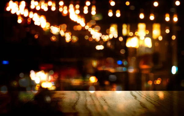 Topo Mesa Madeira Preta Com Luz Embaçada Festa Para Natal — Fotografia de Stock