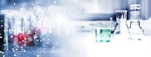 Flask Beaker Medical Health Science Line Information Technology Banner Background — Stock Photo, Image