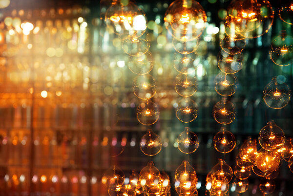 blur round lamp abstract light at sorrow night in bar or pub background