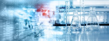 borsa çizelgesi ve indeks numarası ve matara tıp laboratuvarı ekipmanları sağlık bilimi sektörü mavi pankart