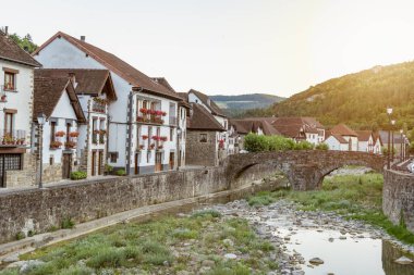 Irati Ormanı yakınlarındaki Navarre 'daki İspanyol köyü Ochagavia' nın güzel nehir manzarası