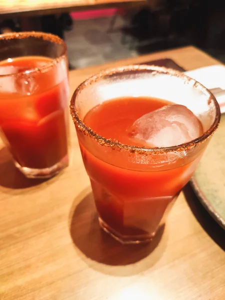 Red Margaritas iced glasses served in Mexican restaurant