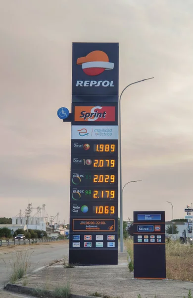 Bellvei Spain July 2022 Gas Station Price Sign Spain Gasoline — Stock Photo, Image