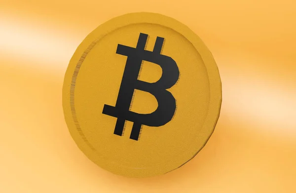 Bitcoin Golden Coin Btc Bitcoin Render Illustration Golden Background — Stock Fotó