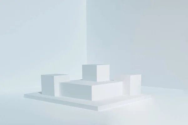 Mockup Product Display Rendering Blank Empty Podium Cubes Product Showroom — Stockfoto