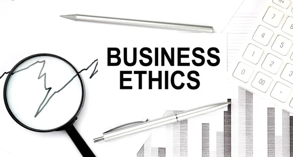 Business Ethics Text Document Pen Graph Magnifier Calculator — Stock Photo, Image