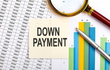 İş konsepti. Grafik arkaplanında metin down PAYMENT ile stiscker üst görünümü