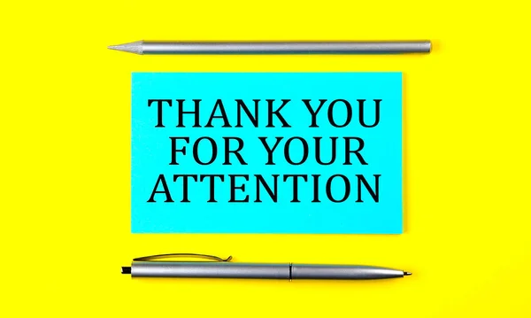 Text Thank You Your Attention Blue Sticker Yellow Background — Stock Photo, Image