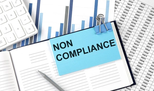 Non Compliance Text Blue Sticker Chart Background Calculator — Stock Photo, Image