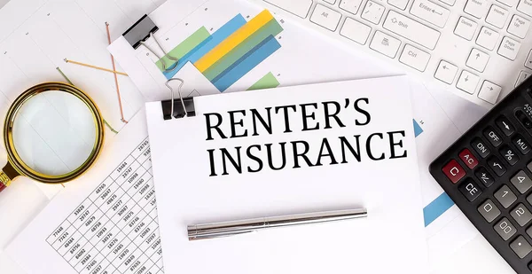 Business Concept Paper Text Renter Insurance Calculator Charts — Stock Photo, Image