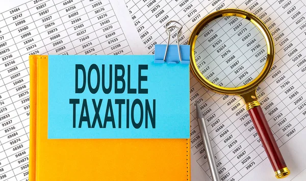 Double Taxatie Tekst Sticker Notebook Met Vergrootglas Grafiek Ondernemingen — Stockfoto