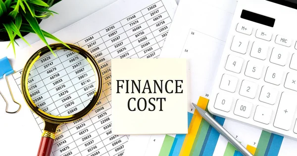 Finance Cost Text Sticker Diagram Magnifier Calculator Business — Stock Photo, Image