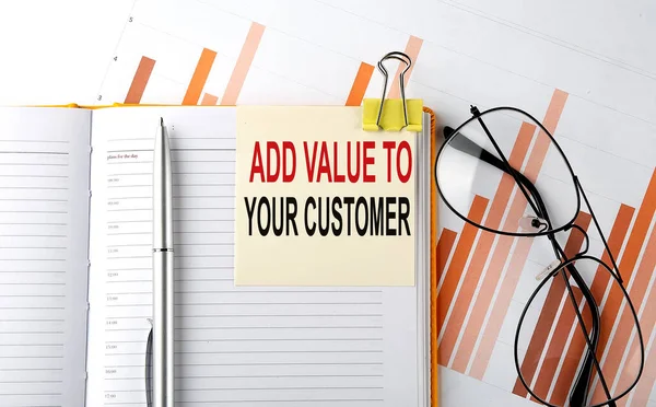 Text Add Value Your Customer Sticker Notepad Diagram Background — Stock Photo, Image