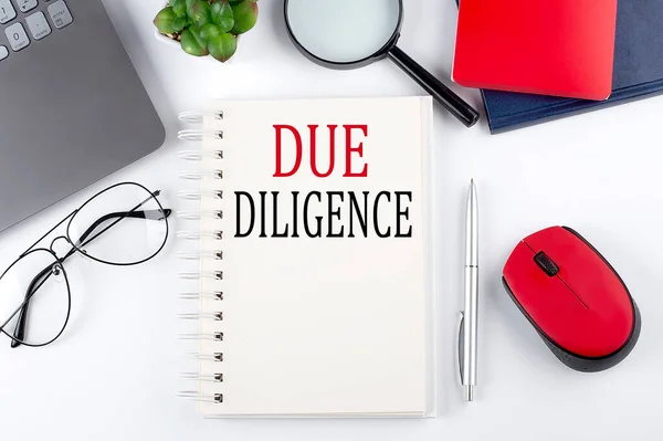 Due Diligence Text Notepad Laptop White Background — Stock Photo, Image