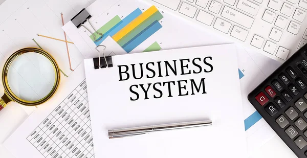 Business System Text White Paper Light Background Charts Paper Keyboard — Stock Photo, Image