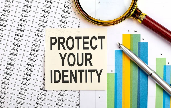 Business Concept Top View Stiscker Text Protect Your Identity Chart — Stock Photo, Image